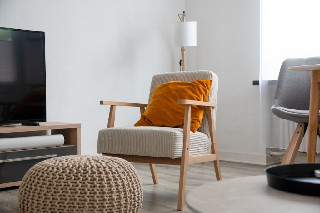 Living room seating area with couch and chair