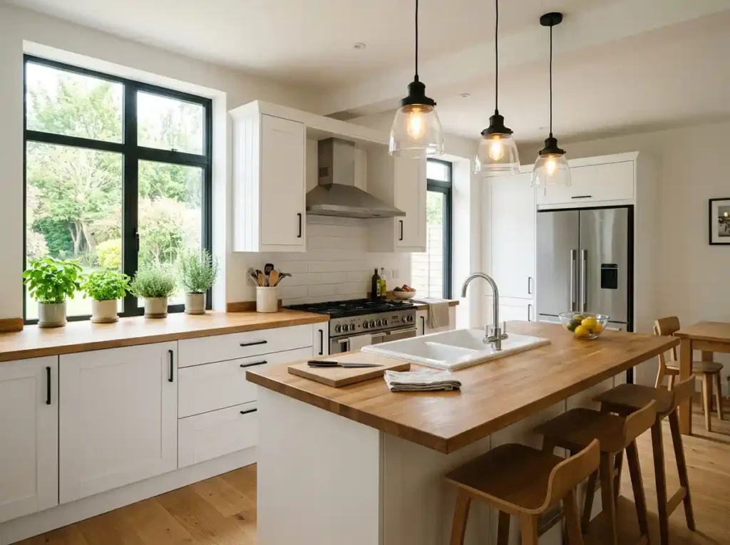 Modern kitchen with white cabinets